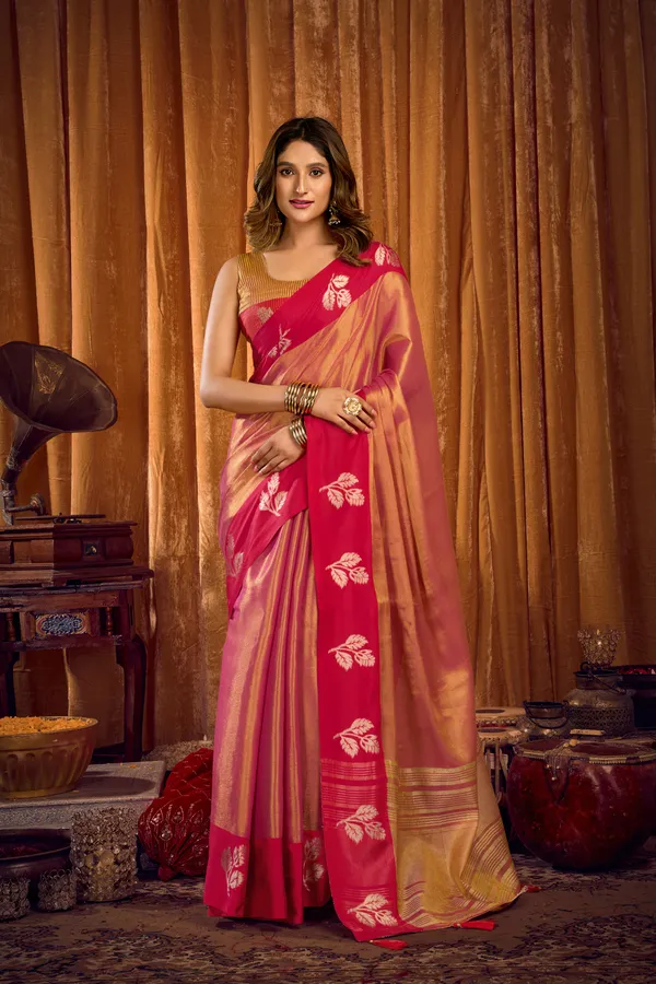 Orange_Soft_Tissue_Contrast_Border_Zhallar_Saree_For_Women
