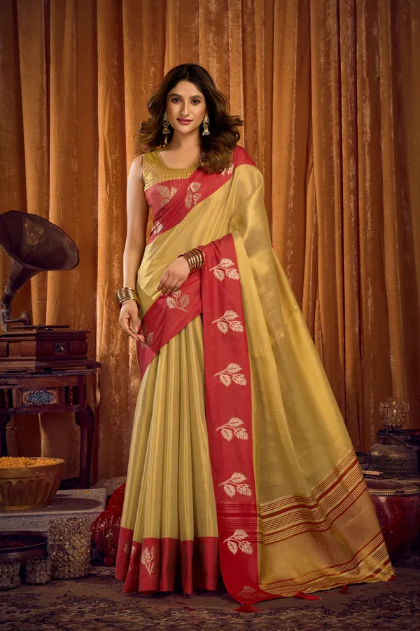 Yellow_And_Red_Soft_Tissue_Contrast_Border_Zhallar_Saree_For_Women