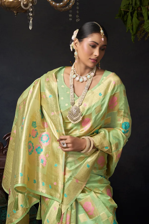 Green_Organza_Khadi_Zhallar_Saree_For_Women