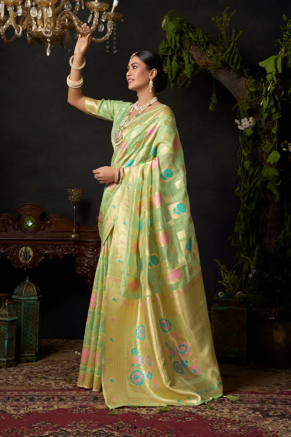 Green_Organza_Khadi_Zhallar_Saree_For_Women