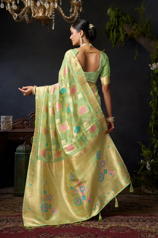 Green_Organza_Khadi_Zhallar_Saree_For_Women