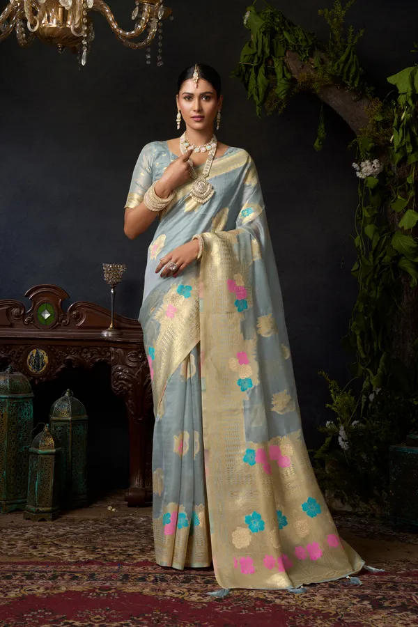 Grey_Organza_Khadi_Zhallar_Saree_For_Women