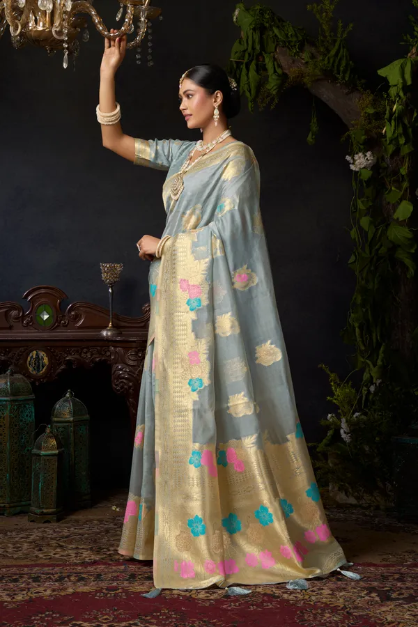 Grey_Organza_Khadi_Zhallar_Saree_For_Women