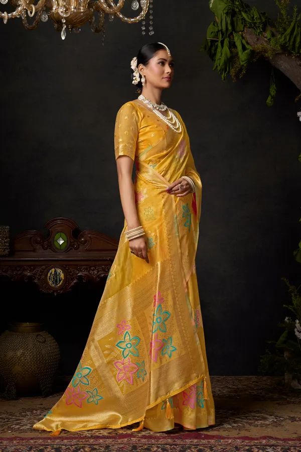 Yellow_Organza_Khadi_Zhallar_Saree_For_Women