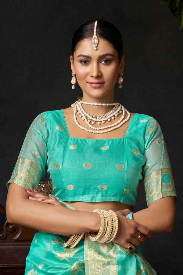 Teal_Organza_Khadi_Zhallar_Saree_For_Women