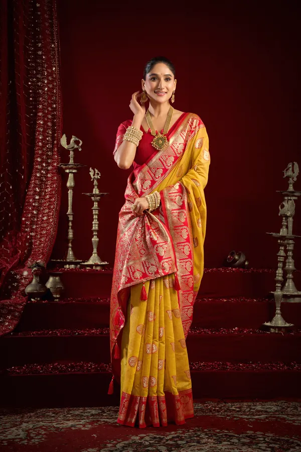 Yellow_Modal_Banarasi_Zari_Zhallar_Saree_For_Women