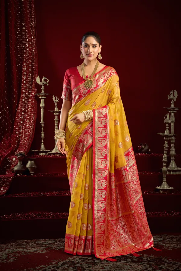 Yellow_Modal_Banarasi_Zari_Zhallar_Saree_For_Women