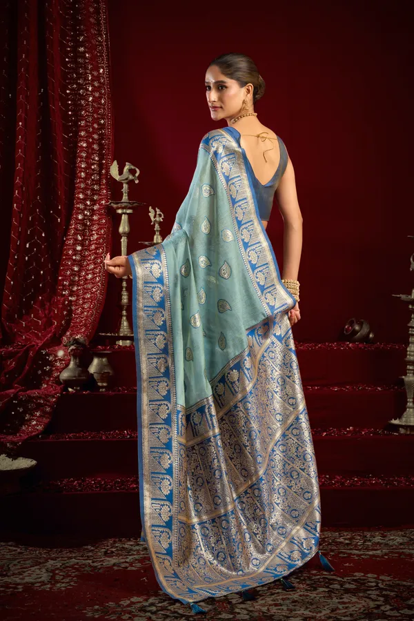 Teal_Modal_Banarasi_Zari_Zhallar_Saree_For_Women