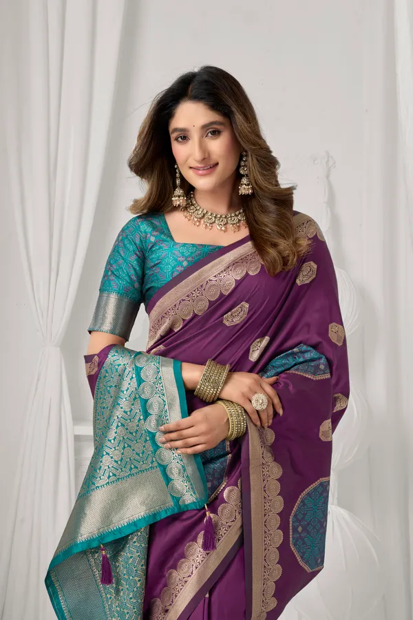 Purple_Soft_Silk_Fancy_Pompom_Saree_For_Women