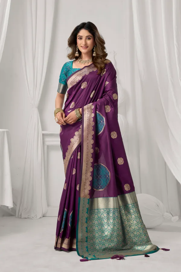 Purple_Soft_Silk_Fancy_Pompom_Saree_For_Women