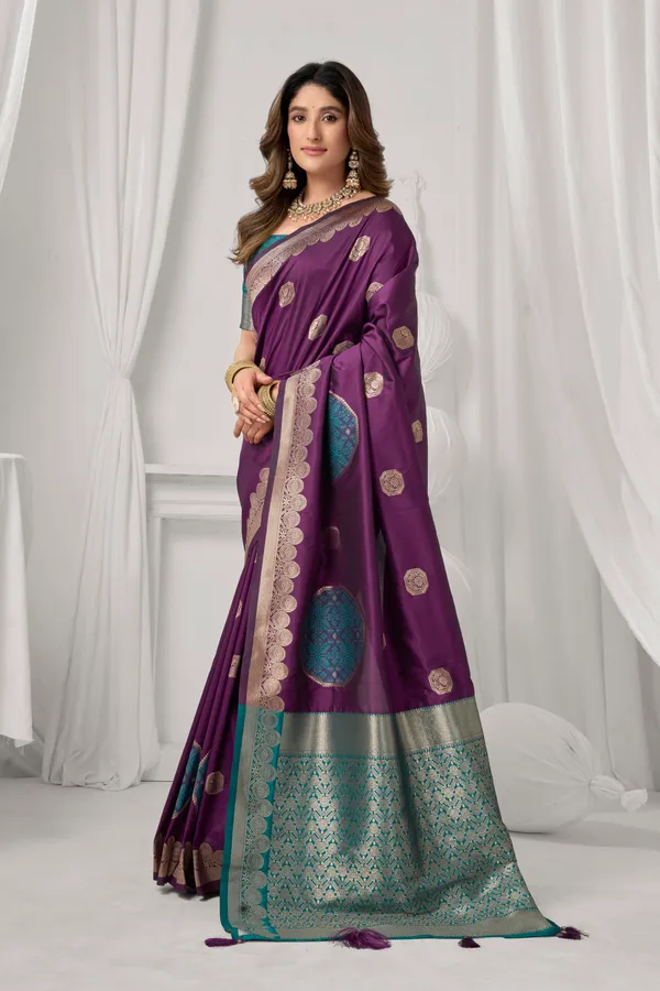 Purple_Soft_Silk_Fancy_Pompom_Saree_For_Women