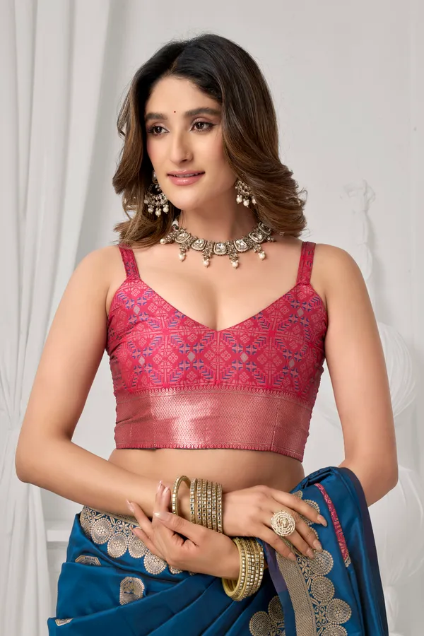 Blue_Soft_Silk_Pompom_Saree_For_Women