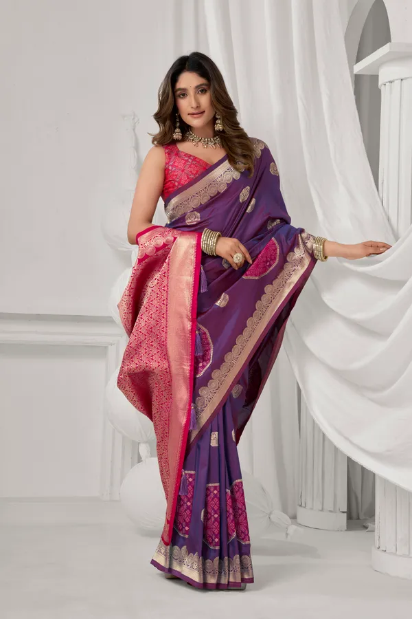 Purple_Soft_Silk_Pompom_Saree_For_Women