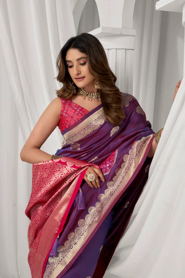 Purple_Soft_Silk_Pompom_Saree_For_Women