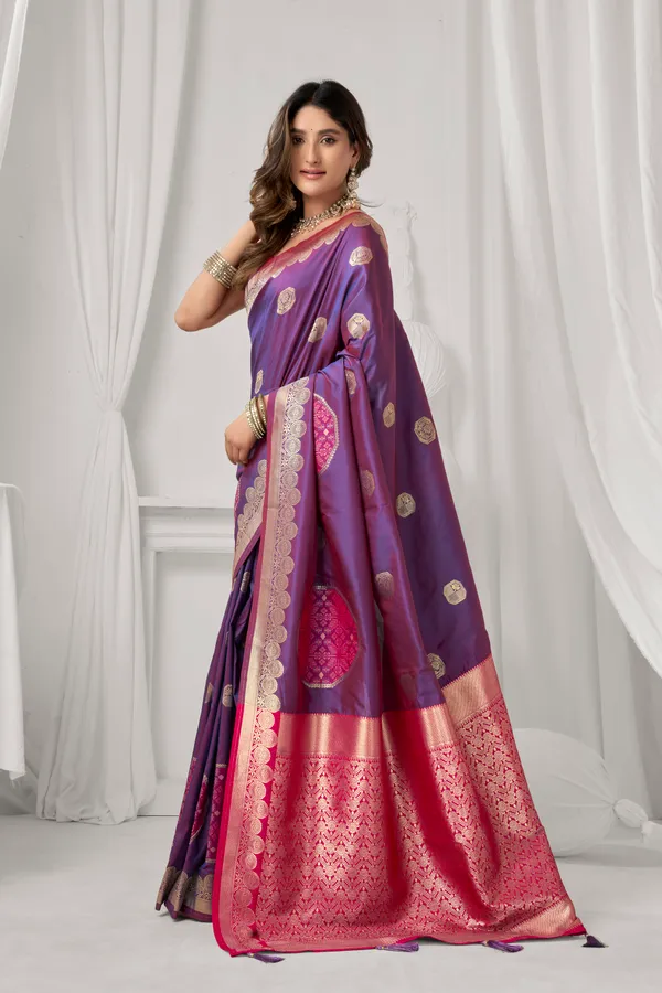 Purple_Soft_Silk_Pompom_Saree_For_Women