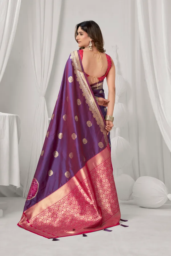 Purple_Soft_Silk_Pompom_Saree_For_Women