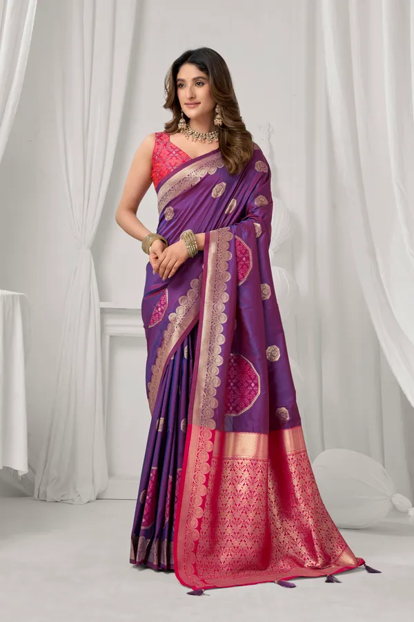 Purple_Soft_Silk_Pompom_Saree_For_Women