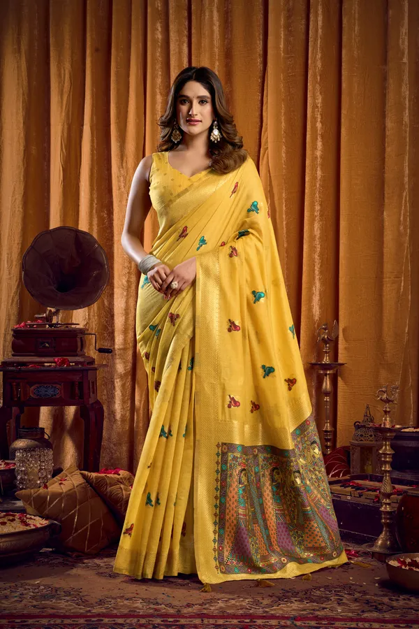Yellow_Modal_Katha_Work_Meena_Zhallar_Saree_For_Women