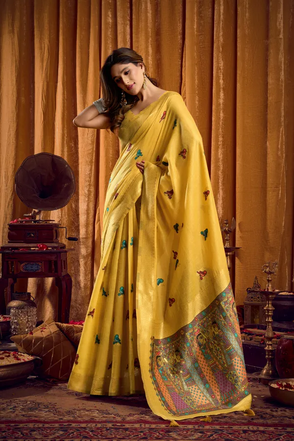 Yellow_Modal_Katha_Work_Meena_Zhallar_Saree_For_Women