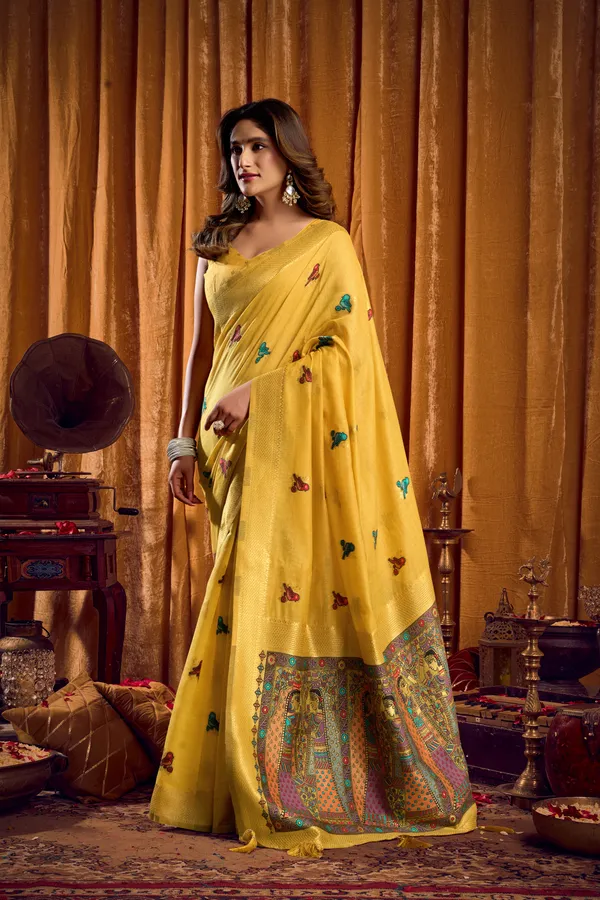 Yellow_Modal_Katha_Work_Meena_Zhallar_Saree_For_Women