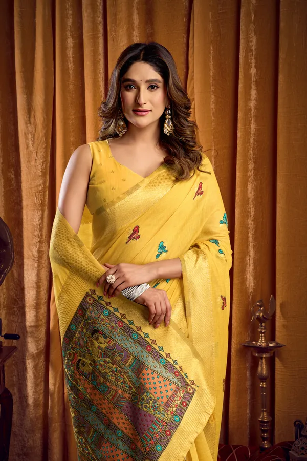 Yellow_Modal_Katha_Work_Meena_Zhallar_Saree_For_Women