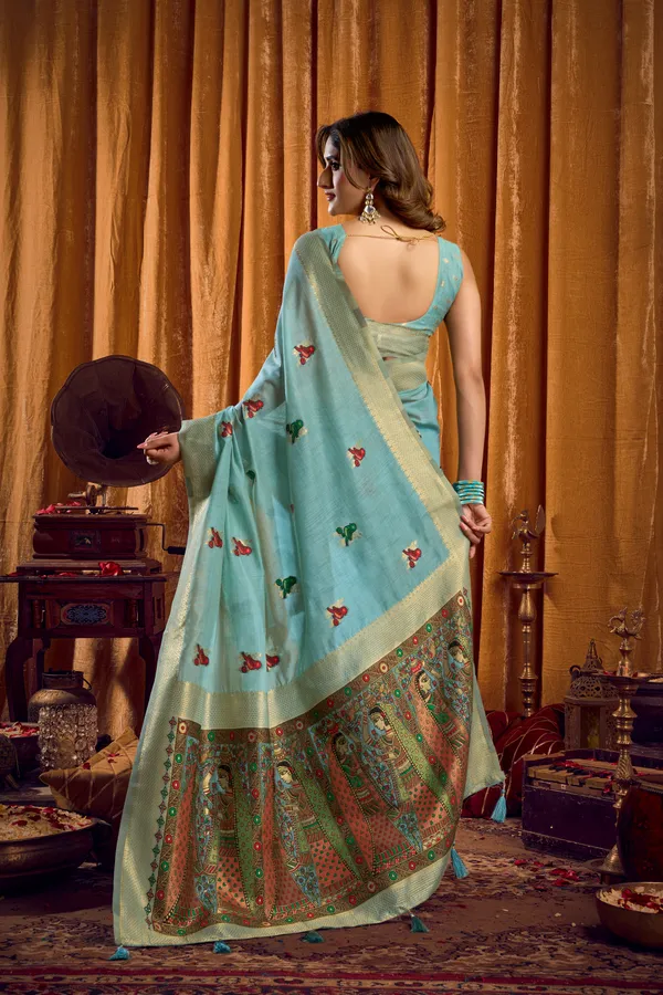 Teal_Modal_Katha_Mina_Zhallar_Saree_For_Women
