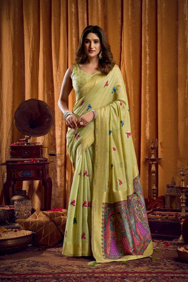 Green_Modal_Katha_Work_Mina_Zhallar_Saree_For_Women