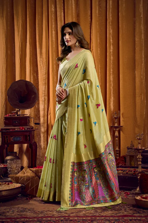 Green_Modal_Katha_Work_Mina_Zhallar_Saree_For_Women