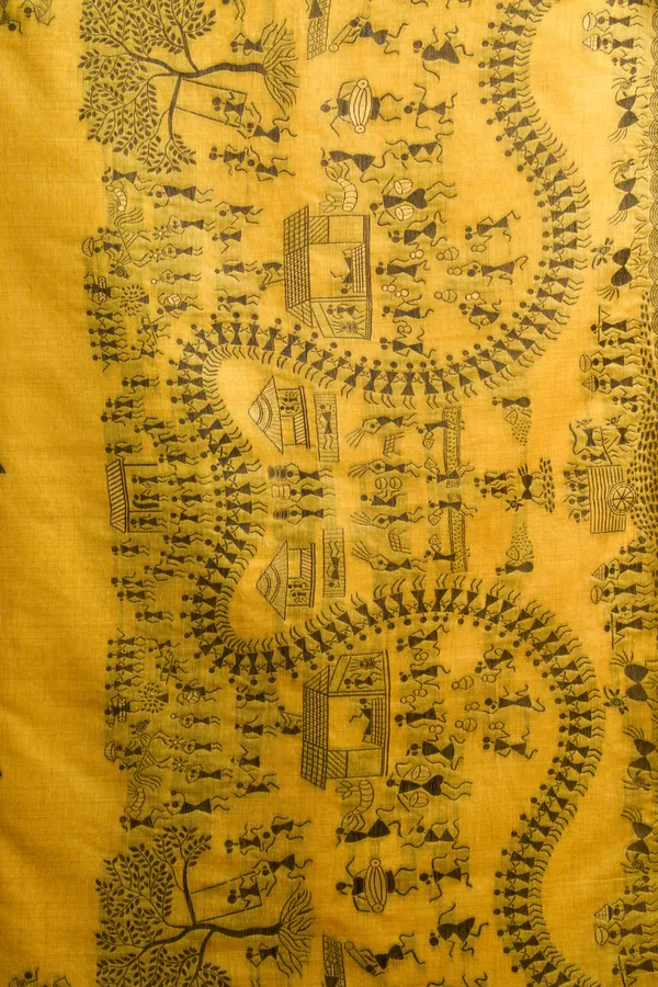 Yellow_Modal_Warli_Work_Zhallar_Saree_For_Women
