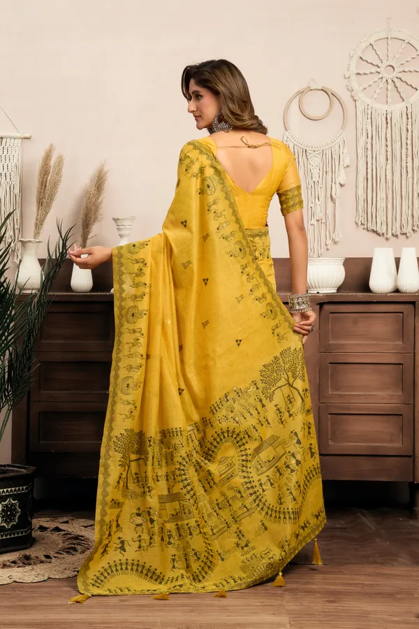 Yellow_Modal_Warli_Work_Zhallar_Saree_For_Women