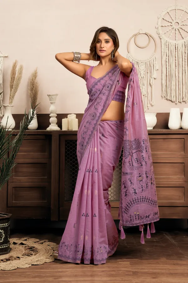 Purple_Modal_Warli_Work_Zhallar_Saree_For_Women