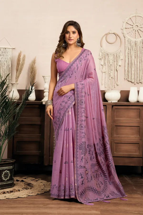 Purple_Modal_Warli_Work_Zhallar_Saree_For_Women
