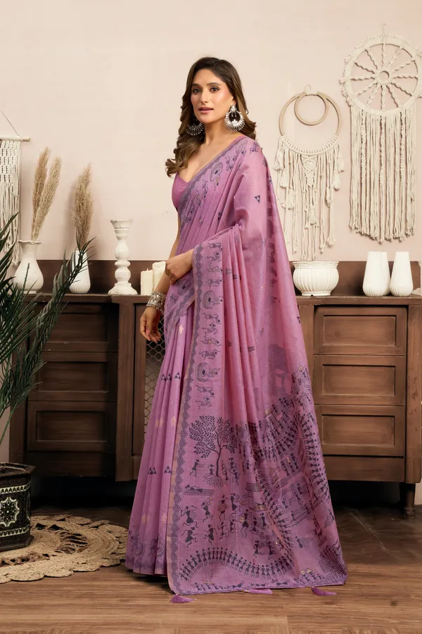 Purple_Modal_Warli_Work_Zhallar_Saree_For_Women