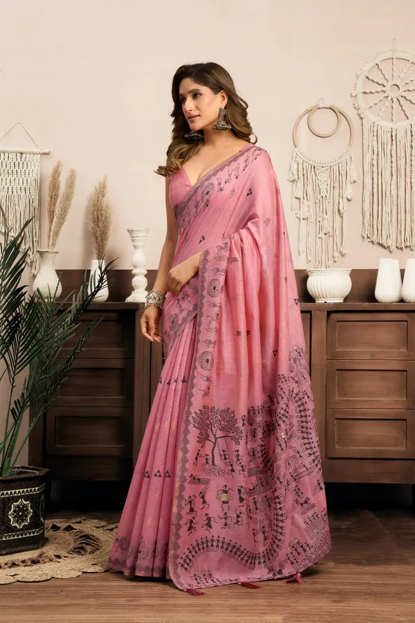 Pink_Modal_Warli_Work_Zhallar_Saree_For_Women