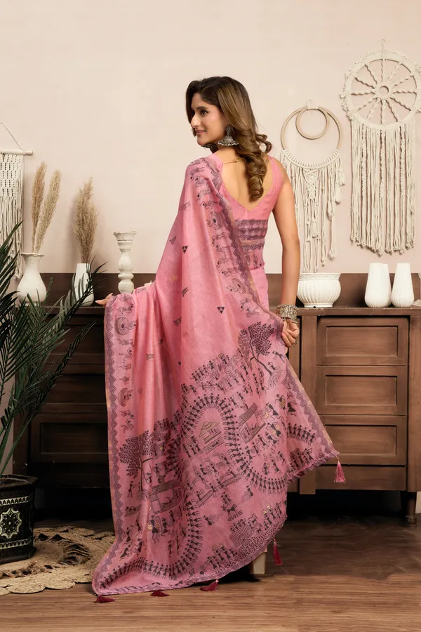 Pink_Modal_Warli_Work_Zhallar_Saree_For_Women
