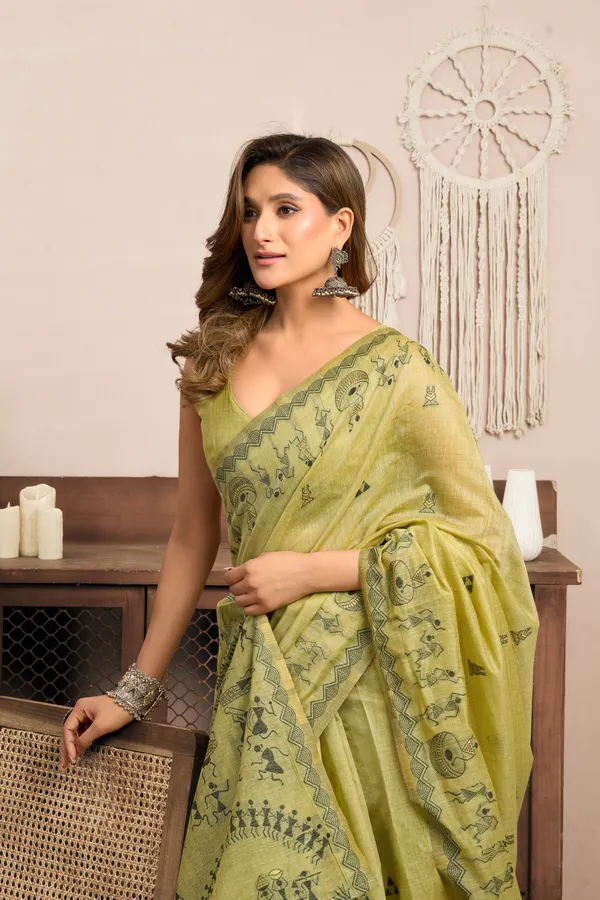 Yellow_Modal_Warli_Print_Zhallar_Saree_For_Women