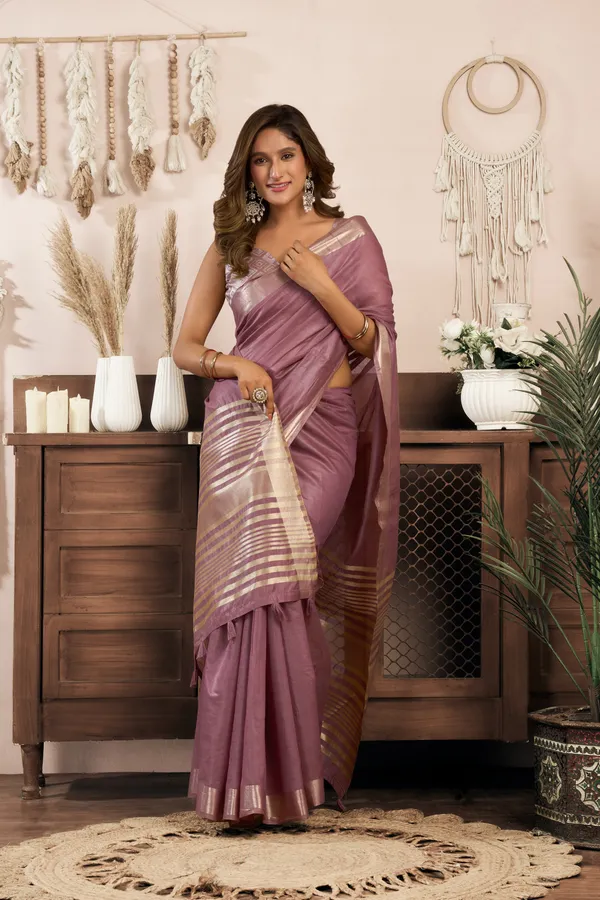 Multi_Khadi_Cotton_Brocade_Blouse_Zhallar_Saree_For_Women