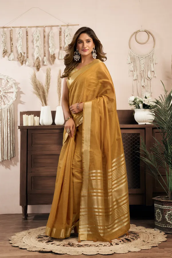 Yellow_Khadi_Cotton_Brocade_Blouse_Zhallar_Saree_For_Women