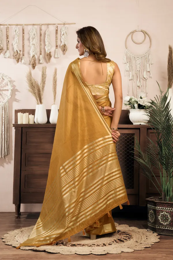 Yellow_Khadi_Cotton_Brocade_Blouse_Zhallar_Saree_For_Women