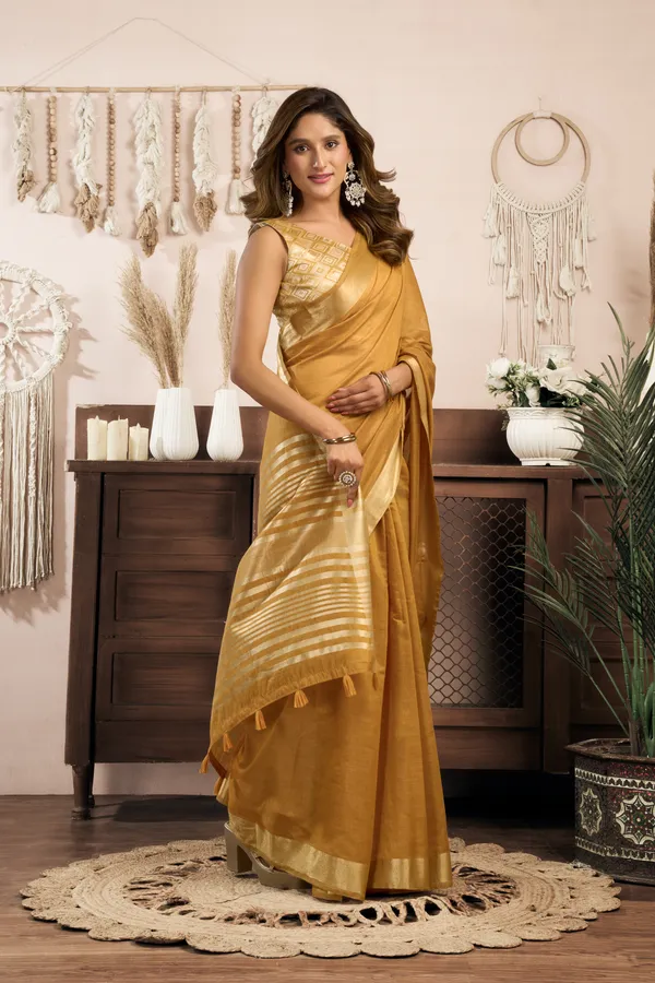 Yellow_Khadi_Cotton_Brocade_Blouse_Zhallar_Saree_For_Women