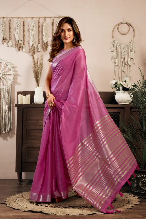 Multi_Khadi_Cotton_Brocade_Blouse_Zhallar_Saree_For_Women