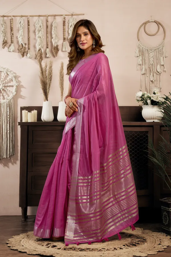 Multi_Khadi_Cotton_Brocade_Blouse_Zhallar_Saree_For_Women