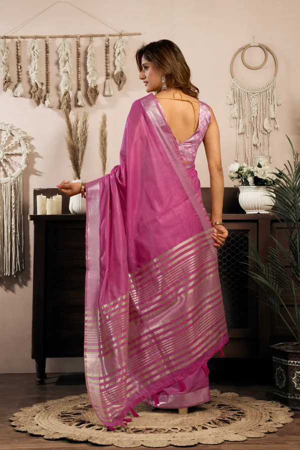 Multi_Khadi_Cotton_Brocade_Blouse_Zhallar_Saree_For_Women