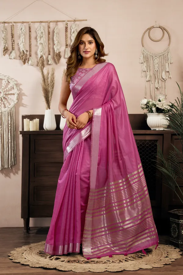 Multi_Khadi_Cotton_Brocade_Blouse_Zhallar_Saree_For_Women
