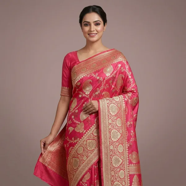 Pink_Banarasi_Heavy_Katan_Bride_Silk_Embroidered_Zari_Stone_Work_Saree_For_Women