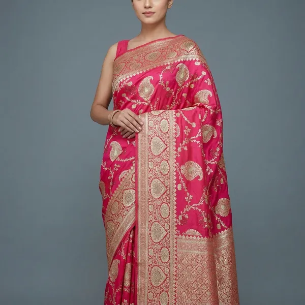 Pink_Banarasi_Heavy_Katan_Bride_Silk_Embroidered_Zari_Stone_Work_Saree_For_Women