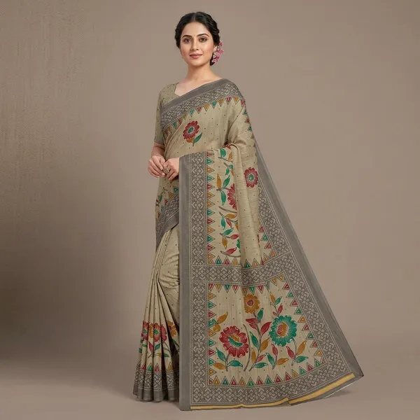 Beige_Cotton_Floral_Print_Saree_For_Women