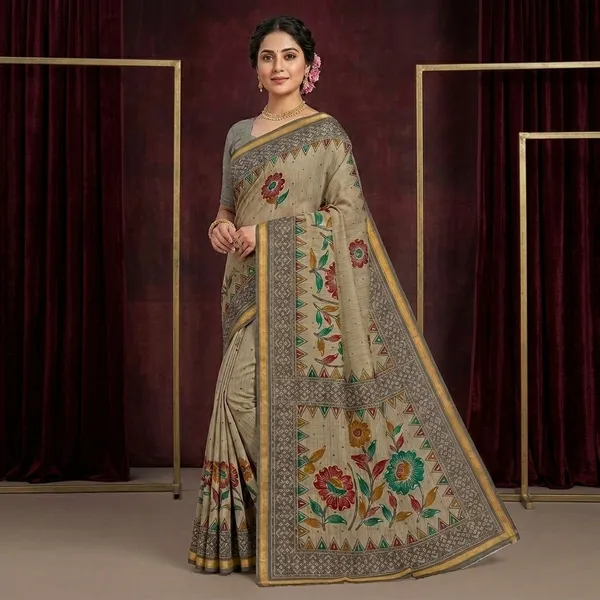 Beige_Cotton_Floral_Print_Saree_For_Women