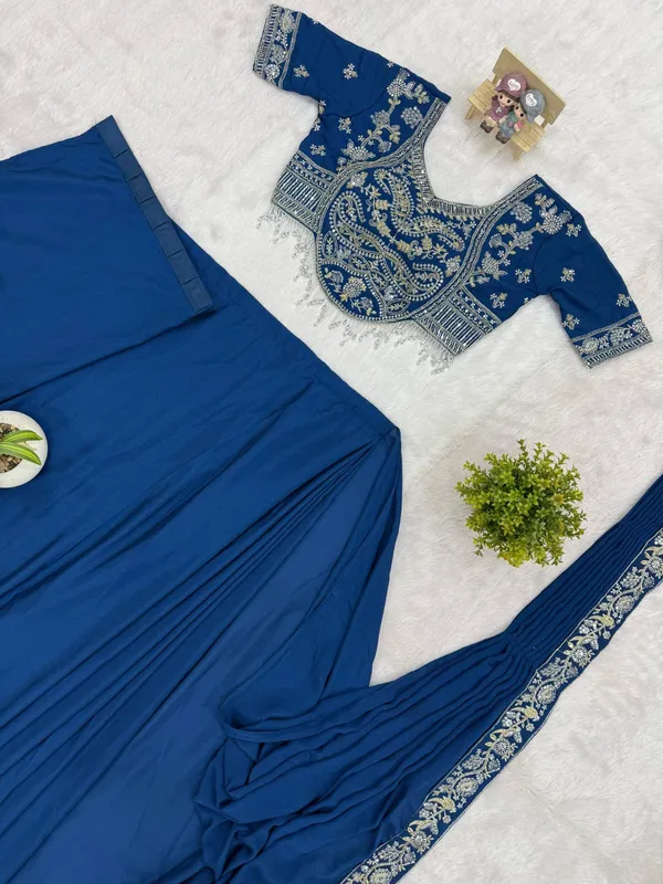 Blue_Heavy_Crepe_Embroidered_Saree_Set_For_Women