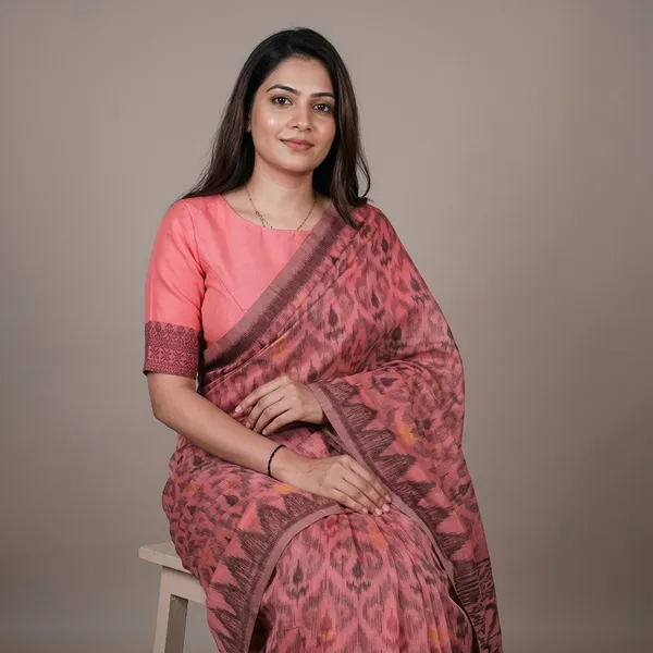 Pink_Cotton_Ikat_Print_Saree_For_Women